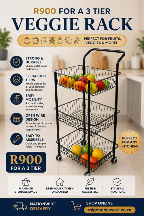 3-Tier Veggie Rack – Strong, Stylish & Spacious