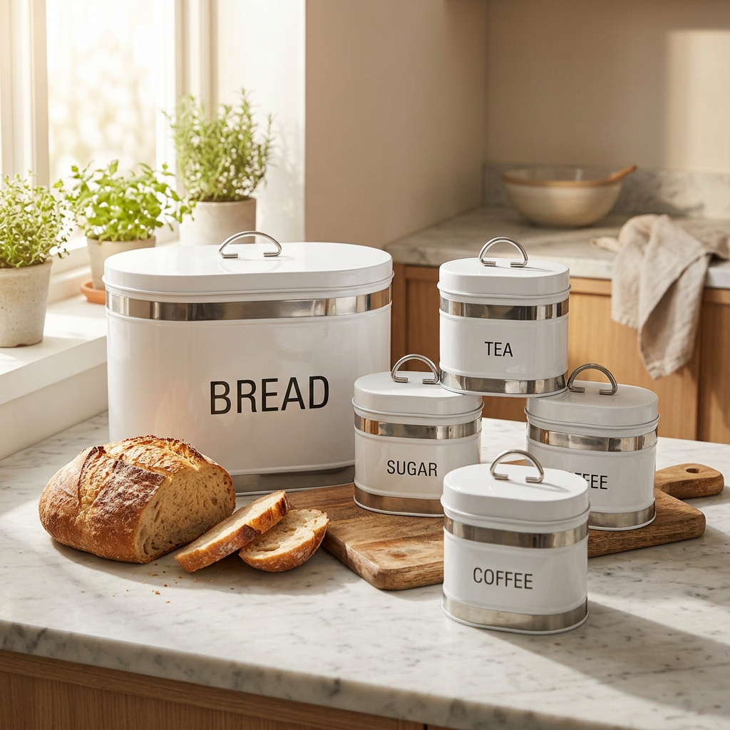4-Piece Kitchen Canister Set – Bread, Tea, Sugar & Coffee