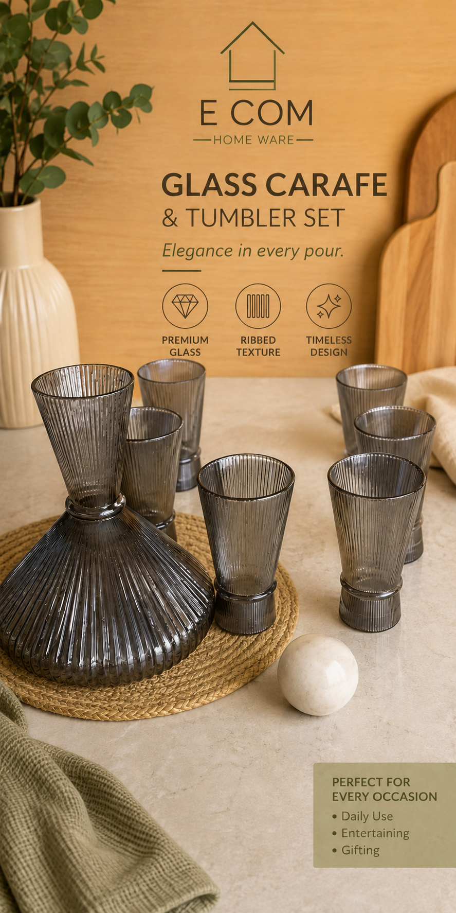 Glass Carrafe and Tumbler Set