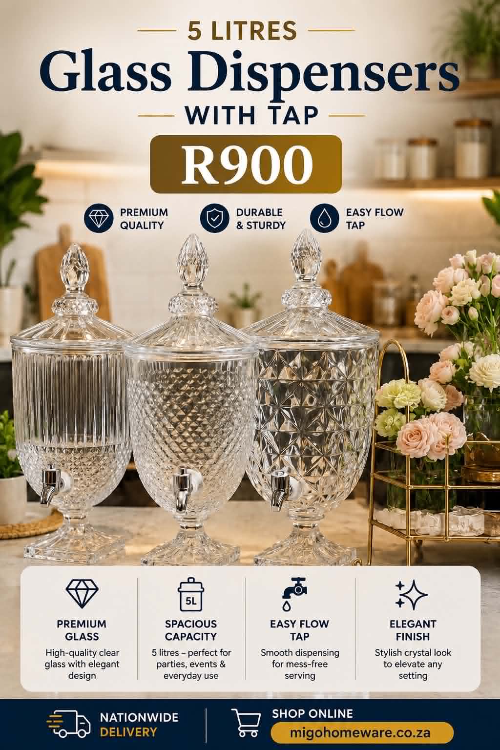 5-Litre Glass Dispenser with Tap