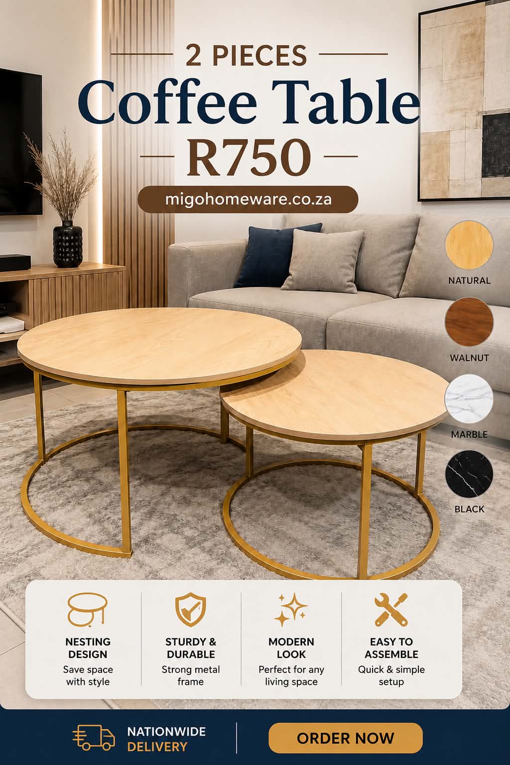 2-Piece Nesting Coffee Table Set