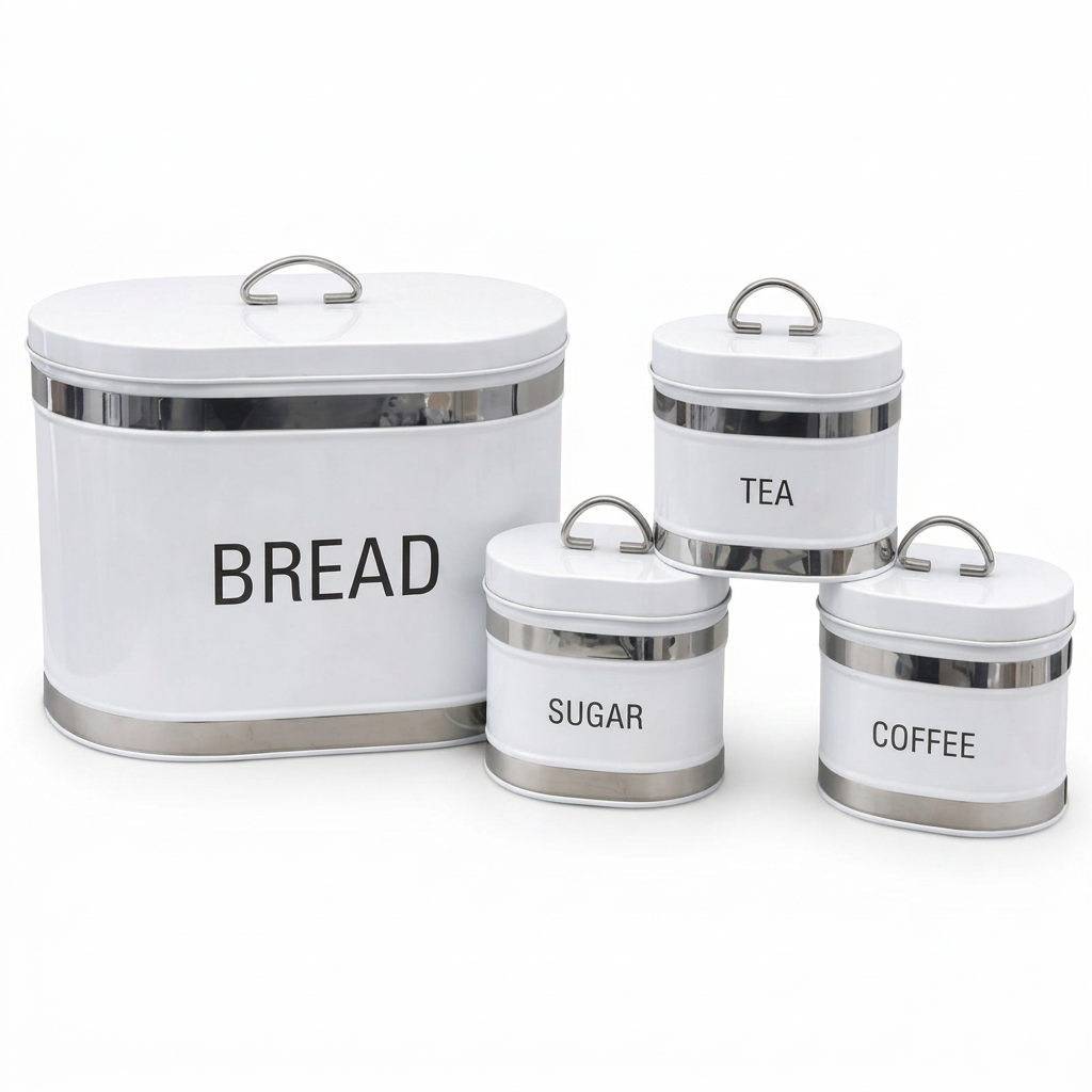 4-Piece Kitchen Canister Set – Bread, Tea, Sugar & Coffee