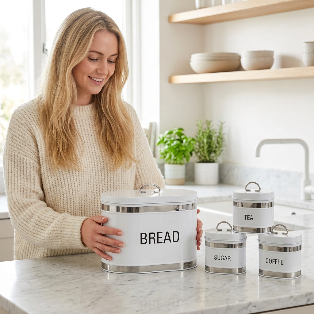4-Piece Kitchen Canister Set – Bread, Tea, Sugar & Coffee