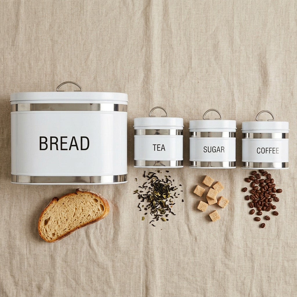 4-Piece Kitchen Canister Set – Bread, Tea, Sugar & Coffee